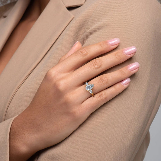 2 CT - 3 CT Pear Cut Three Stone Moissanite Engagement Ring