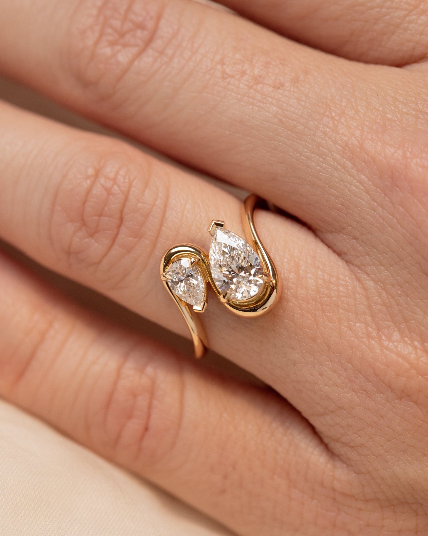 1.37 TCW Pear Cut Lab grown Diamond Two Stone Engagement Ring