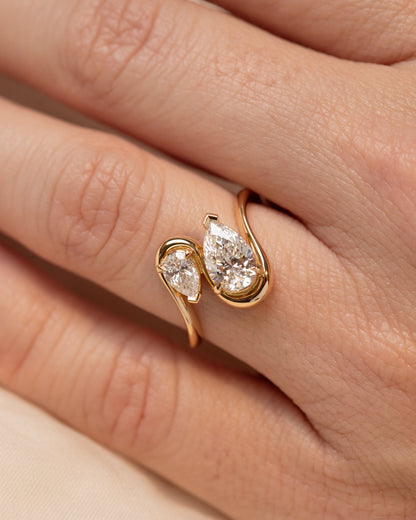 1.37 TCW Pear Cut Lab grown Diamond Two Stone Engagement Ring