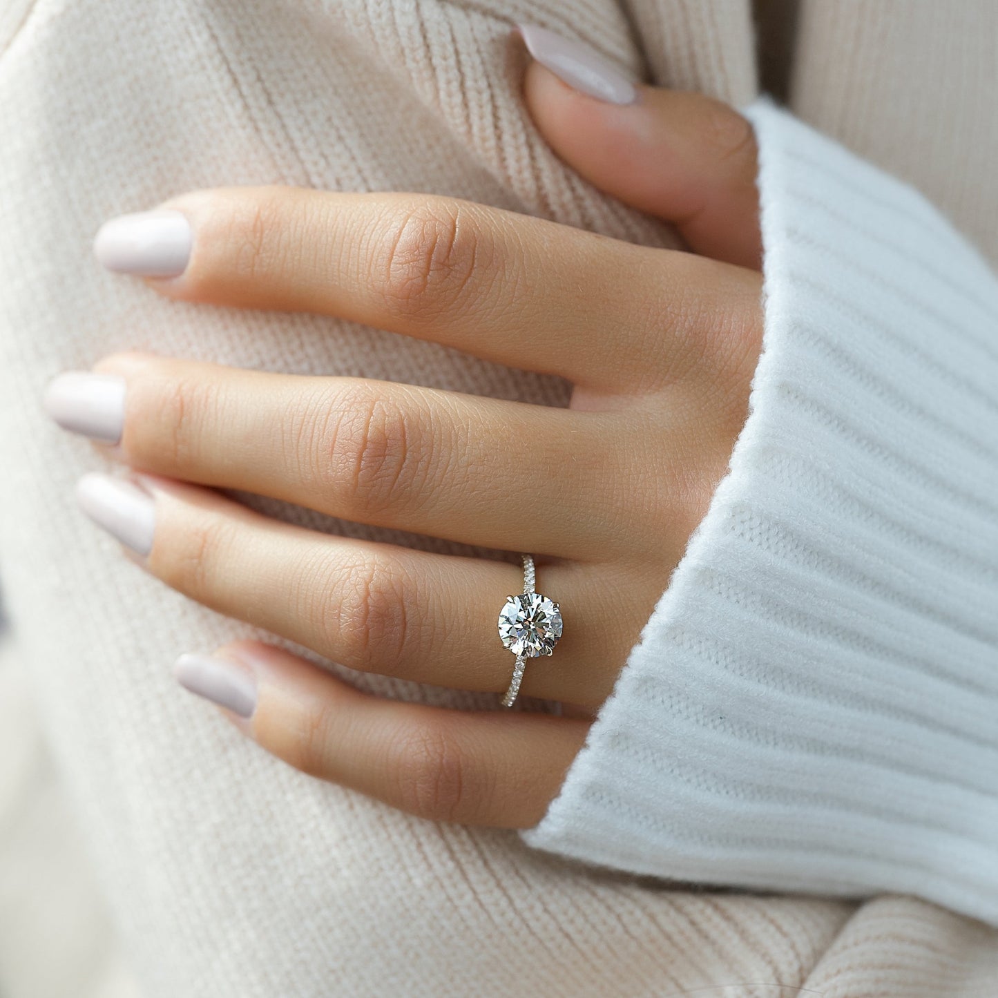 2 CT - 3 CT Round Cut Hidden Halo Pave Moissanite Engagement Ring