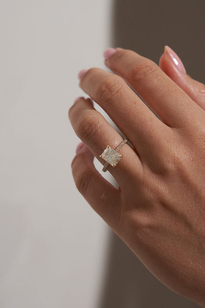 2 CT - 3 CT Radiant Cut Hidden Halo & Pave Moissanite Engagement Ring