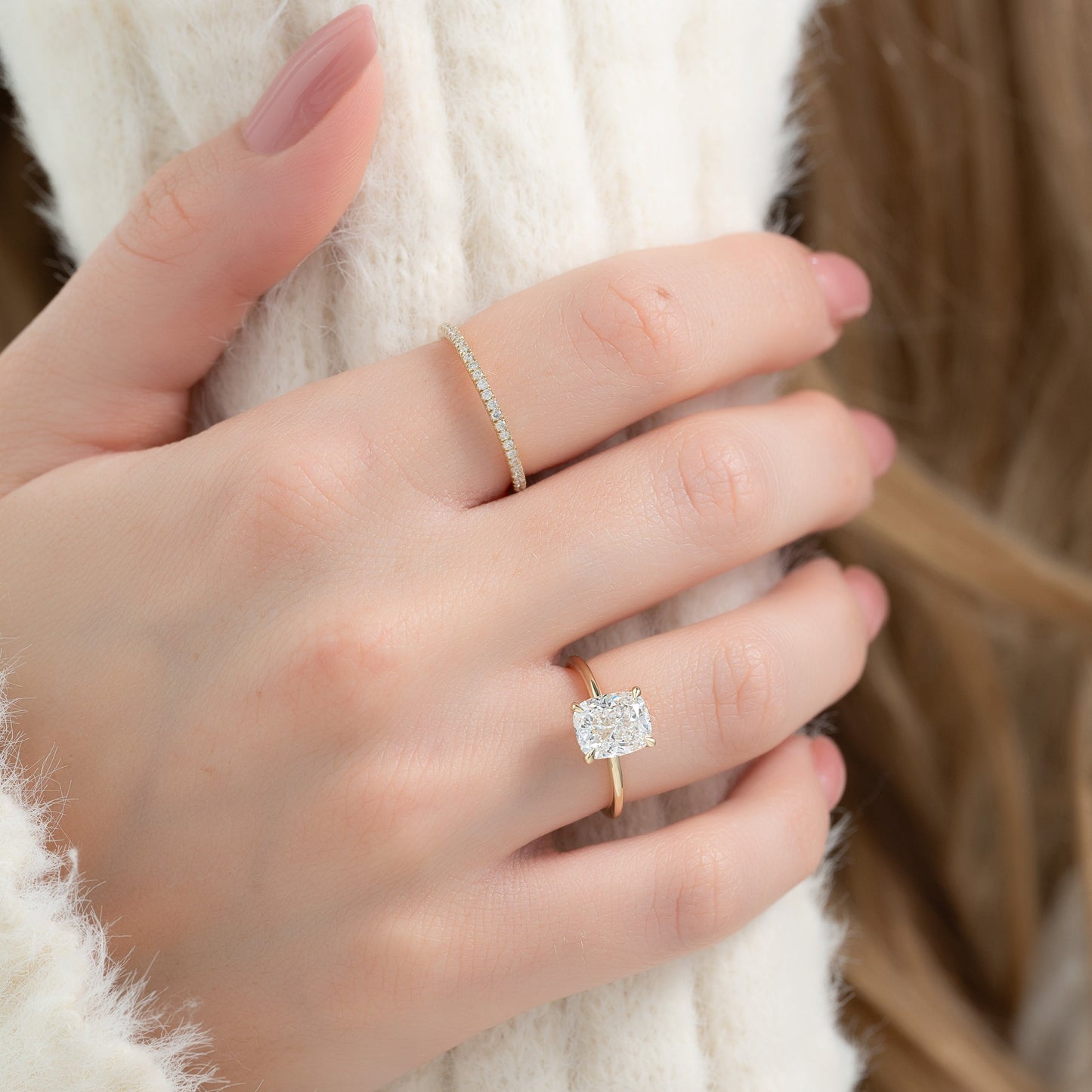 2.5 CT Elongated Cushion Solitaire Moissanite Engagement Ring