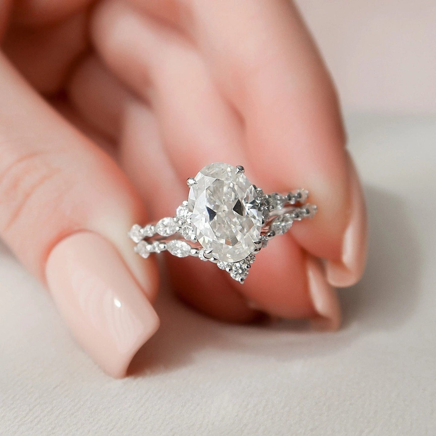 3.0 CT Oval Cut  Moissanite Half Eternity Bridal Set