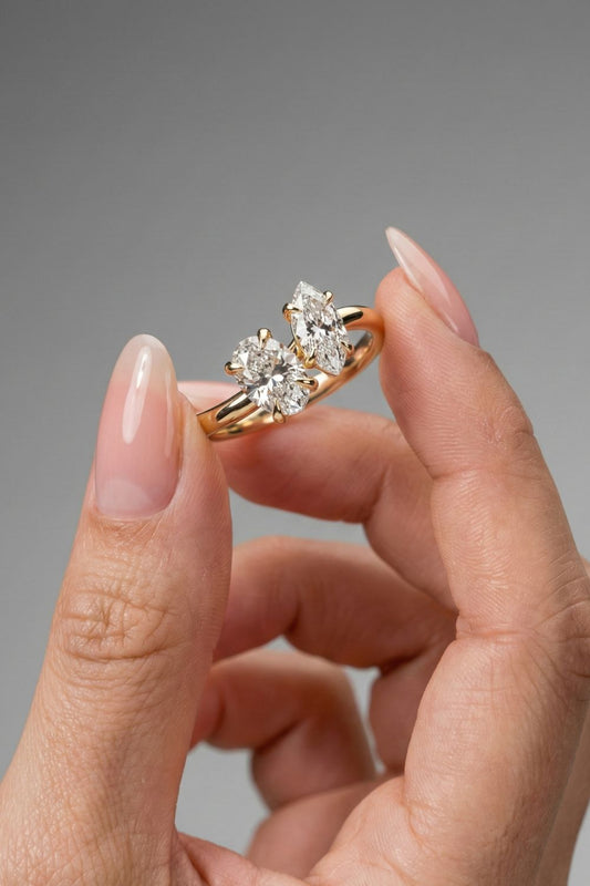 Oval & Marquise Cut Two Stone Moissanite Engagement Ring