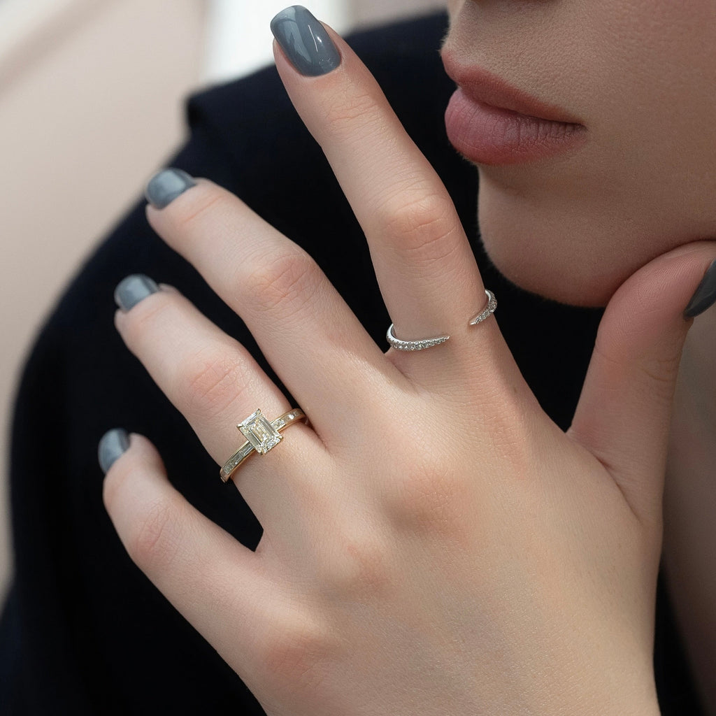 1.5 CT - 2 CT Emerald Cut Hidden Halo Channel Setting Moissanite Engagement Ring