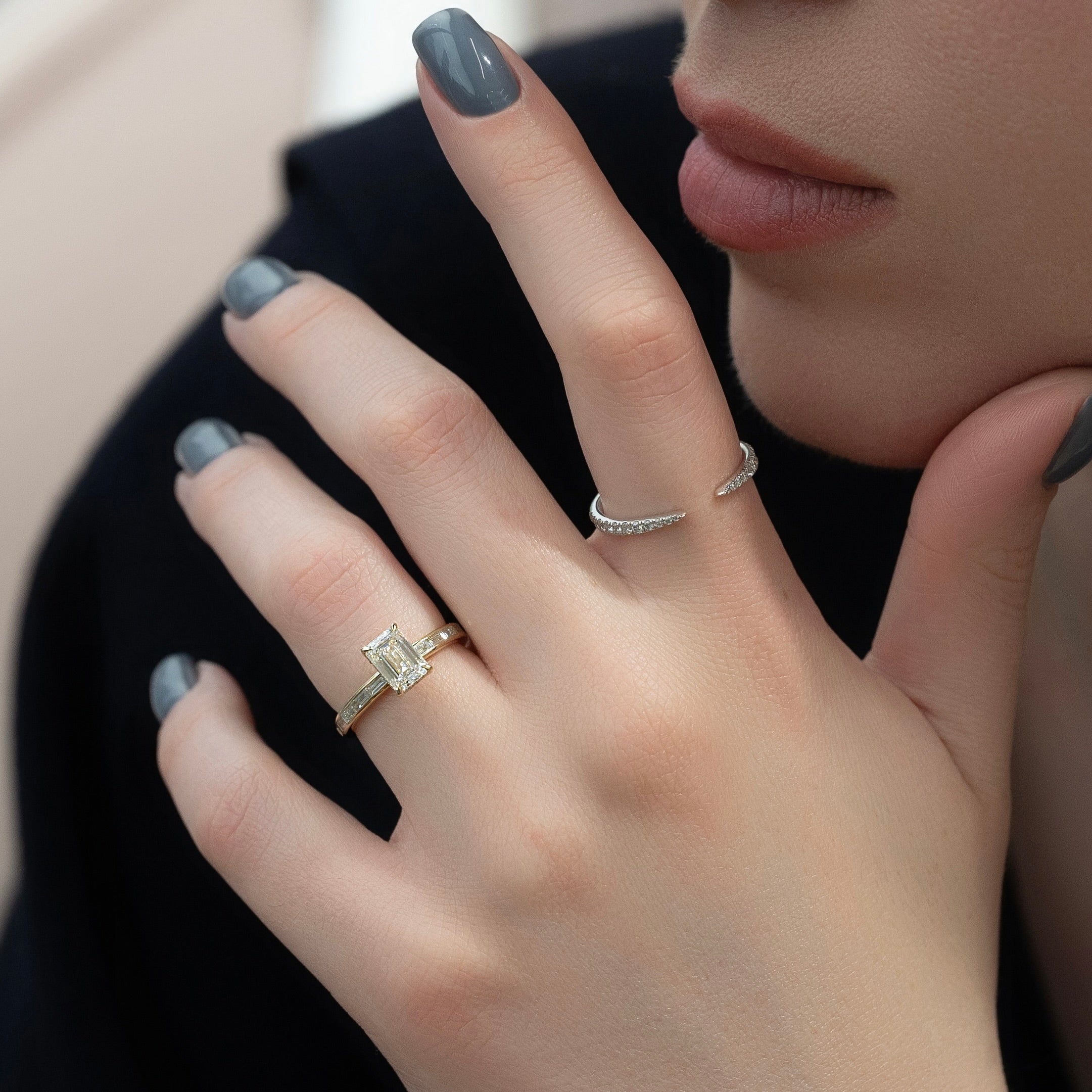 1.5 CT - 2 CT Emerald Cut Hidden Halo Channel Setting Moissanite Engagement Ring