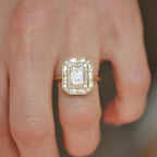1.5 CT Emerald Cut Moissanite Emerald Shape Halo Style Mosaic Engagement Ring