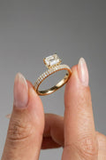 East-West Emerald Cut Lab grown Diamond Double Band Pave Engagement Ring