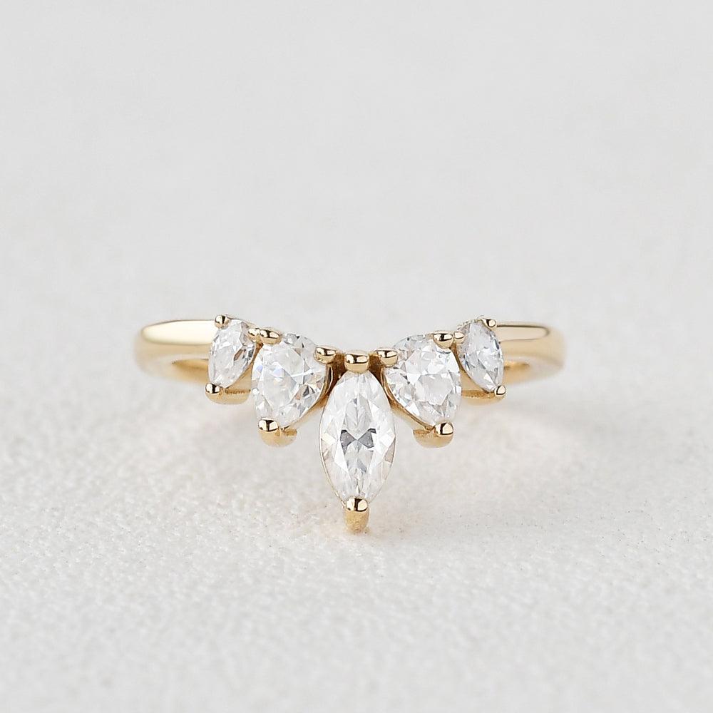 0.6 TCW Marquise Moissanite Curved Cluster Wedding Band