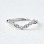 0.12 TCW Round Moissanite Milgrain V-Shape Pave Style Wedding Band