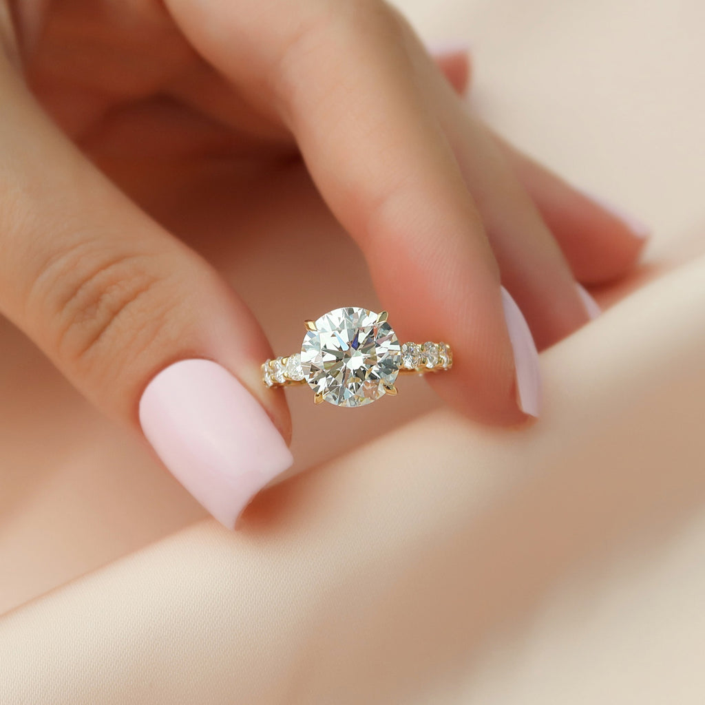 2 CT - 3 CT Round Cut Hidden Halo Pave Set Moissanite Engagement Ring