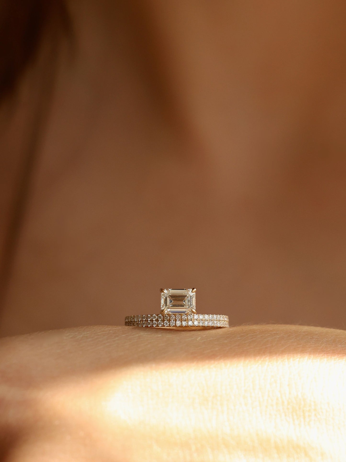 1 CT - 3 CT East-West Emerald Cut Lab grown Diamond Double Band Pave Engagement Ring