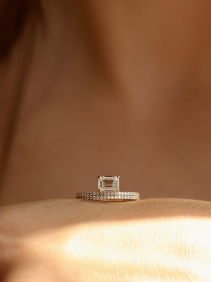 1 CT - 3 CT East-West Emerald Cut Lab grown Diamond Double Band Pave Engagement Ring