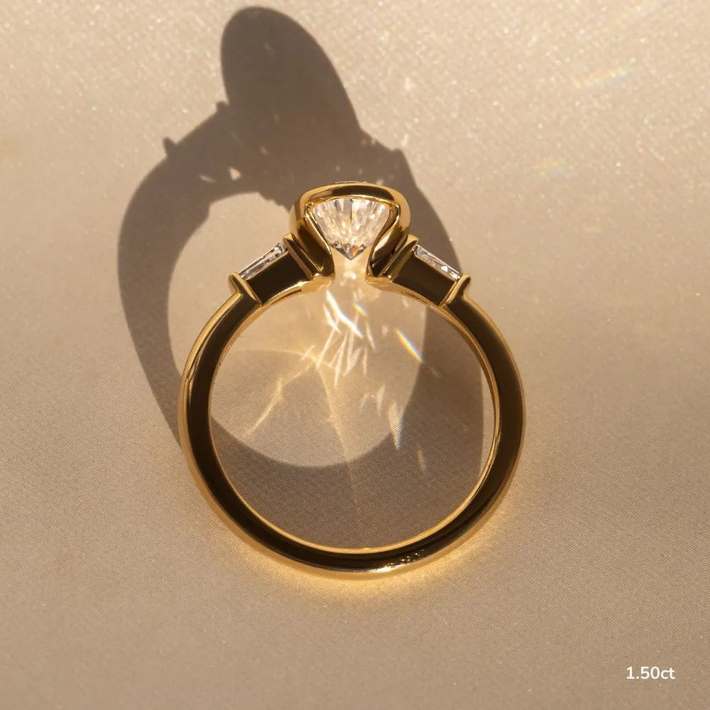 1.5 CT - 2.5 CT Oval Cut Three Stone Bezel Set Moissanite Engagement Ring