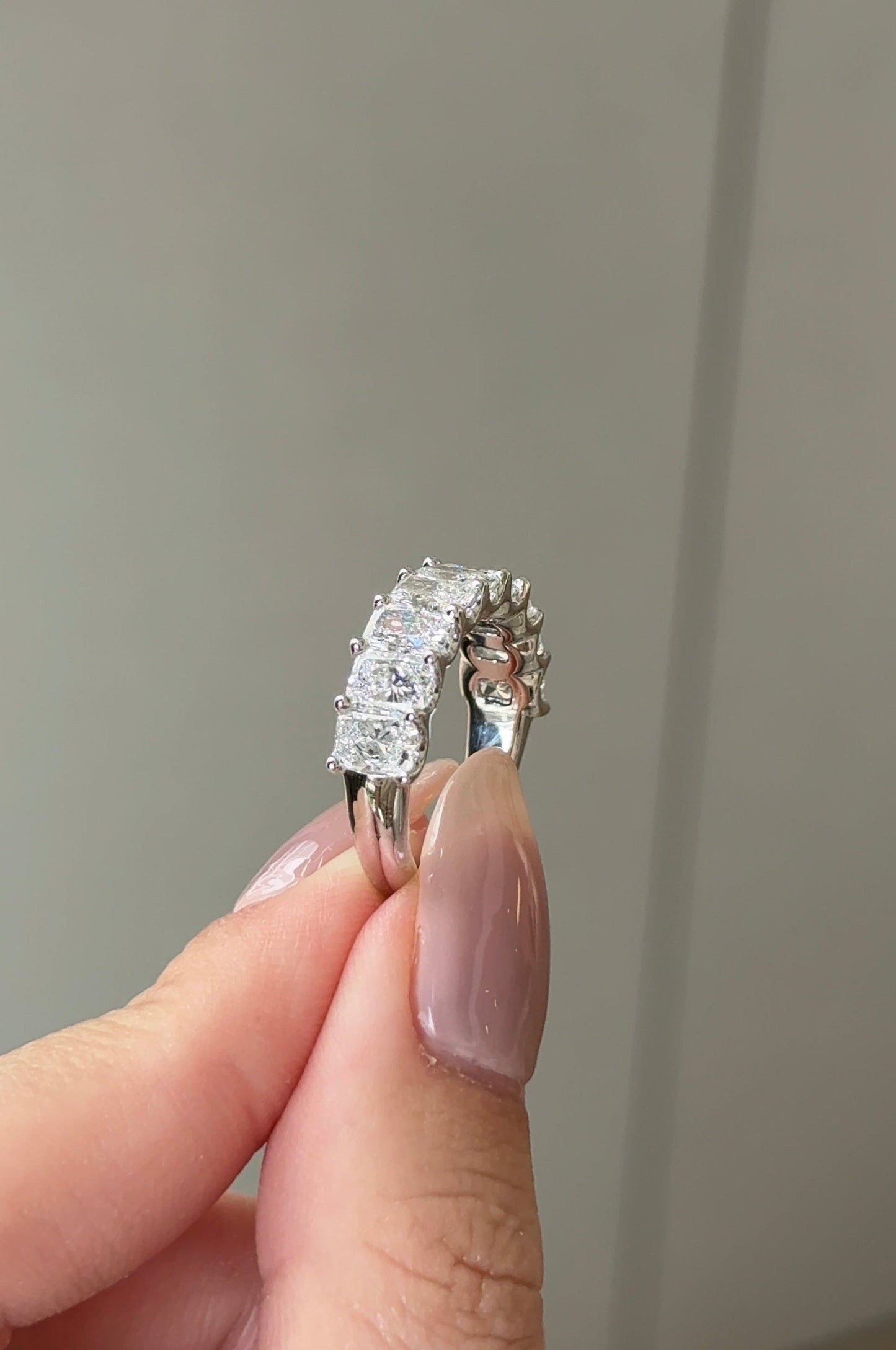 3.2 TCW Radiant CVD Diamond Half Eternity with Shared Prong Wedding Band