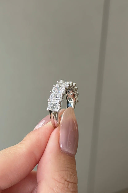 3.2 TCW Radiant CVD Diamond Half Eternity with Shared Prong Wedding Band