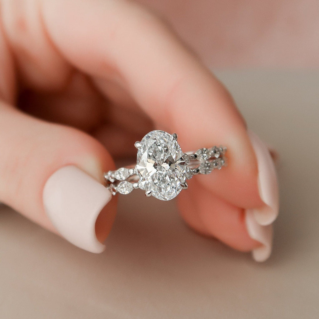 2.5 CT Oval Cut Moissanite Half Eternity Bridal Set