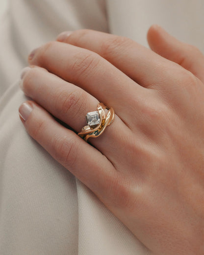 1.53 CT Asscher Cut Lab grown Diamond Sculptural Band Solitaire Engagement Ring