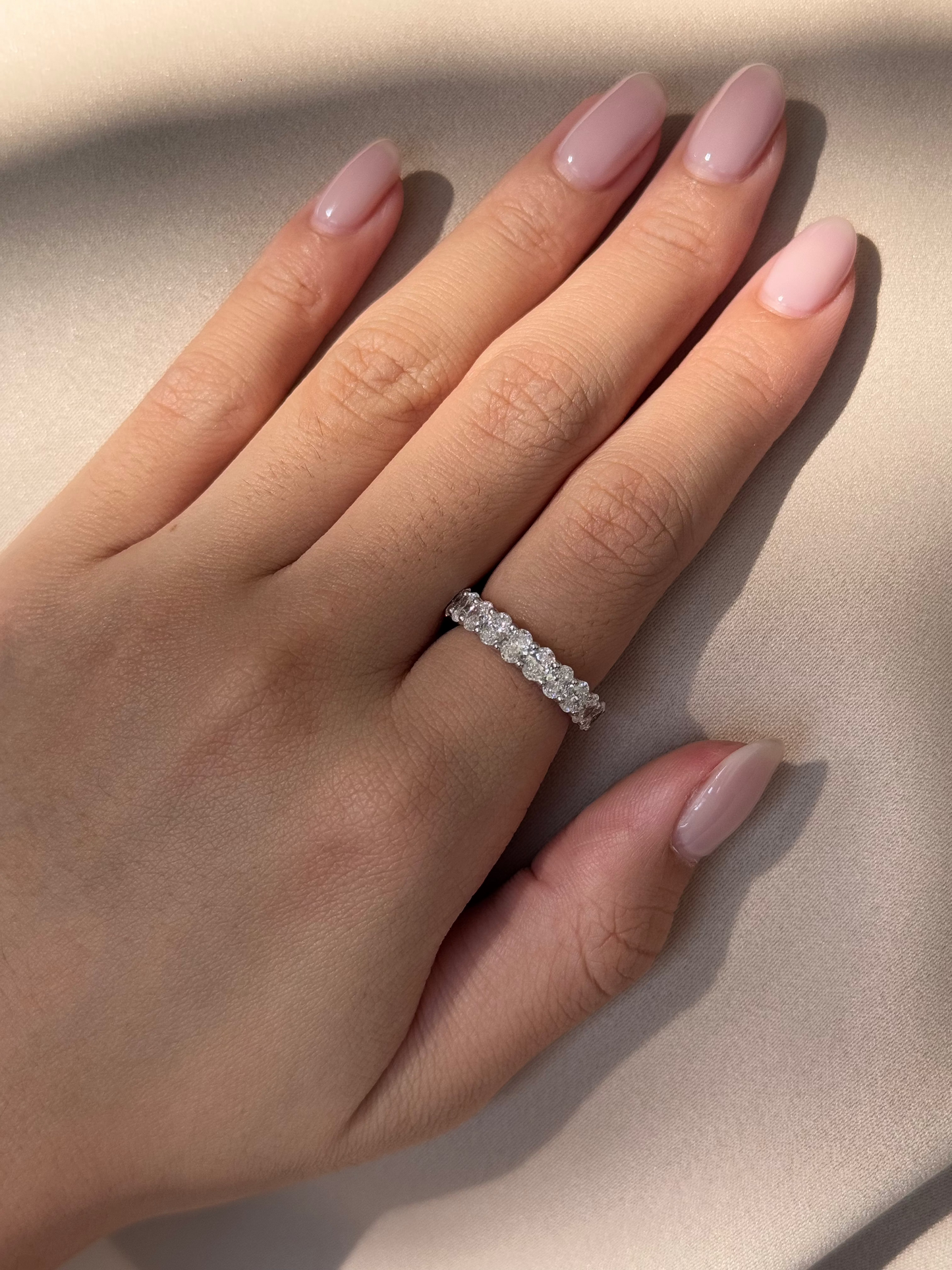 1.67 TCW Oval CVD Diamond Half Eternity with Shared Prong Wedding Band