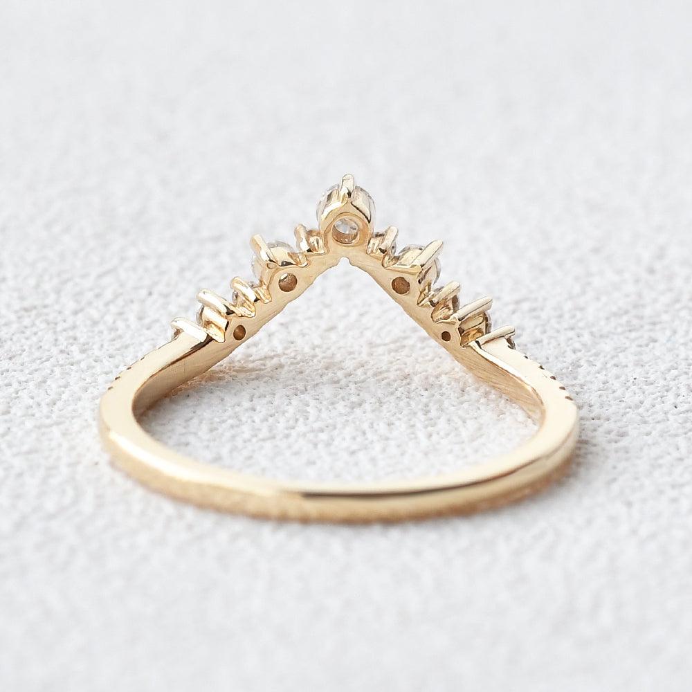 0.25 TCW Round Moissanite V-Shape Pave Wedding Band