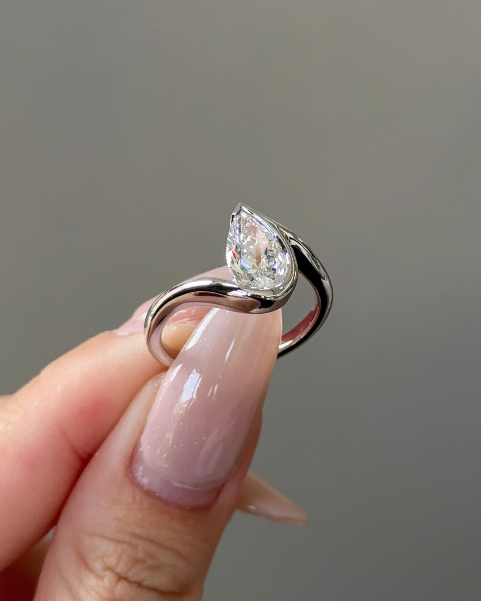 1.52 CT Pear Lab grown Diamond Bezel Engagement Ring