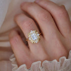 1.5 CT Emerald Cut Moissanite Florentine Mosaic Engagement Ring