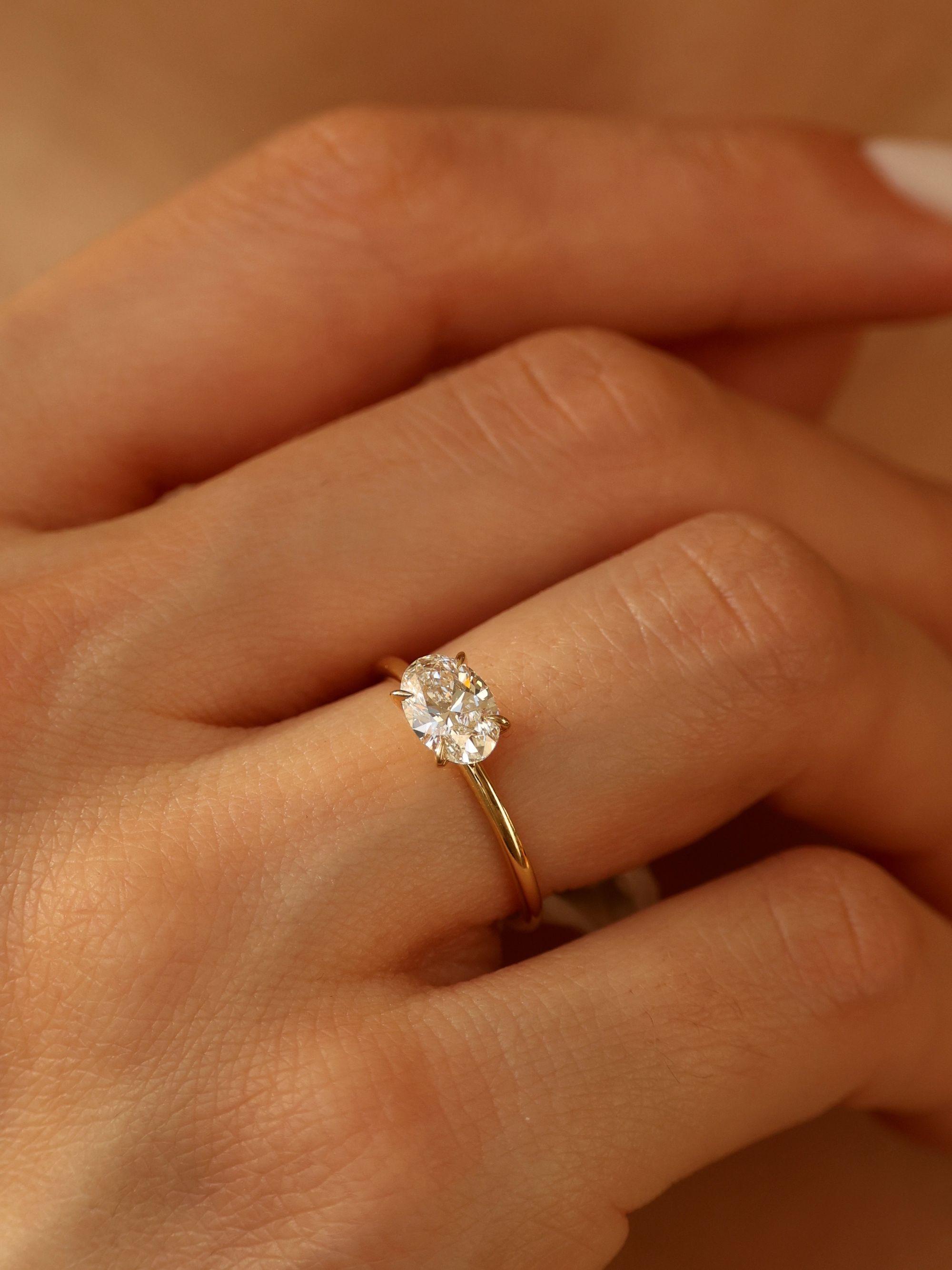 1 CT - 3 CT East-West Oval Cut Lab grown Diamond Solitaire Engagement Ring