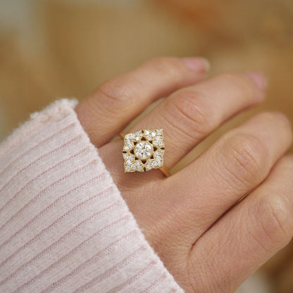 0.47 CT Round Cut Moissanite Deco Baroque Mosaic Engagement Ring