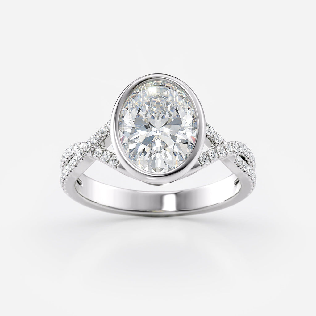 2 CT Oval Cut Twisted Pave & Bezel Setting Moissanite Engagement Ring