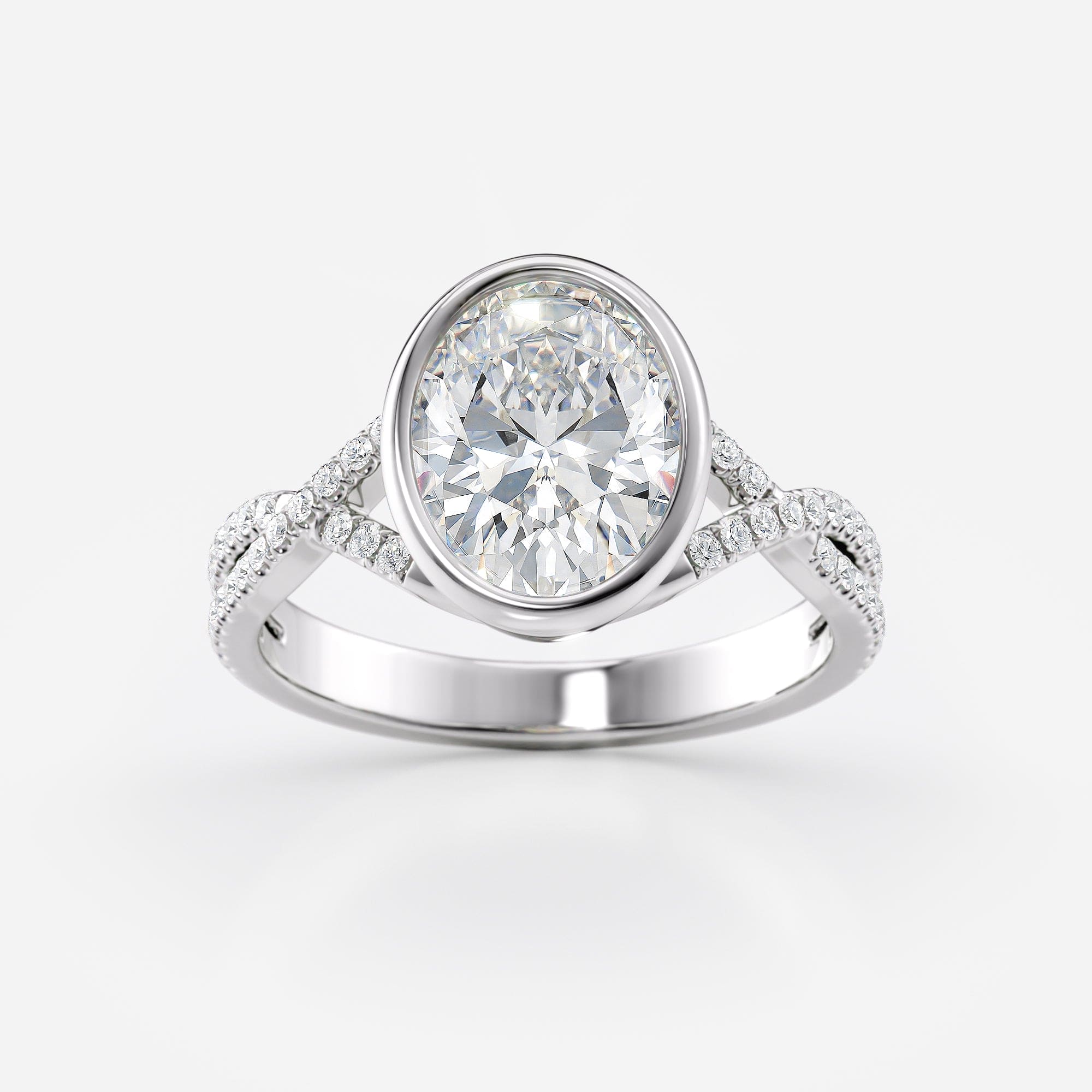2 CT Oval Cut Twisted Pave & Bezel Setting Moissanite Engagement Ring