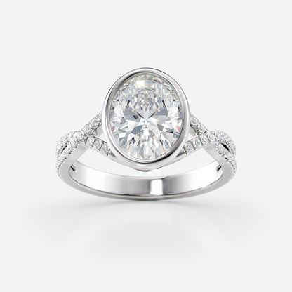 2 CT Oval Cut Twisted Pave & Bezel Setting Moissanite Engagement Ring