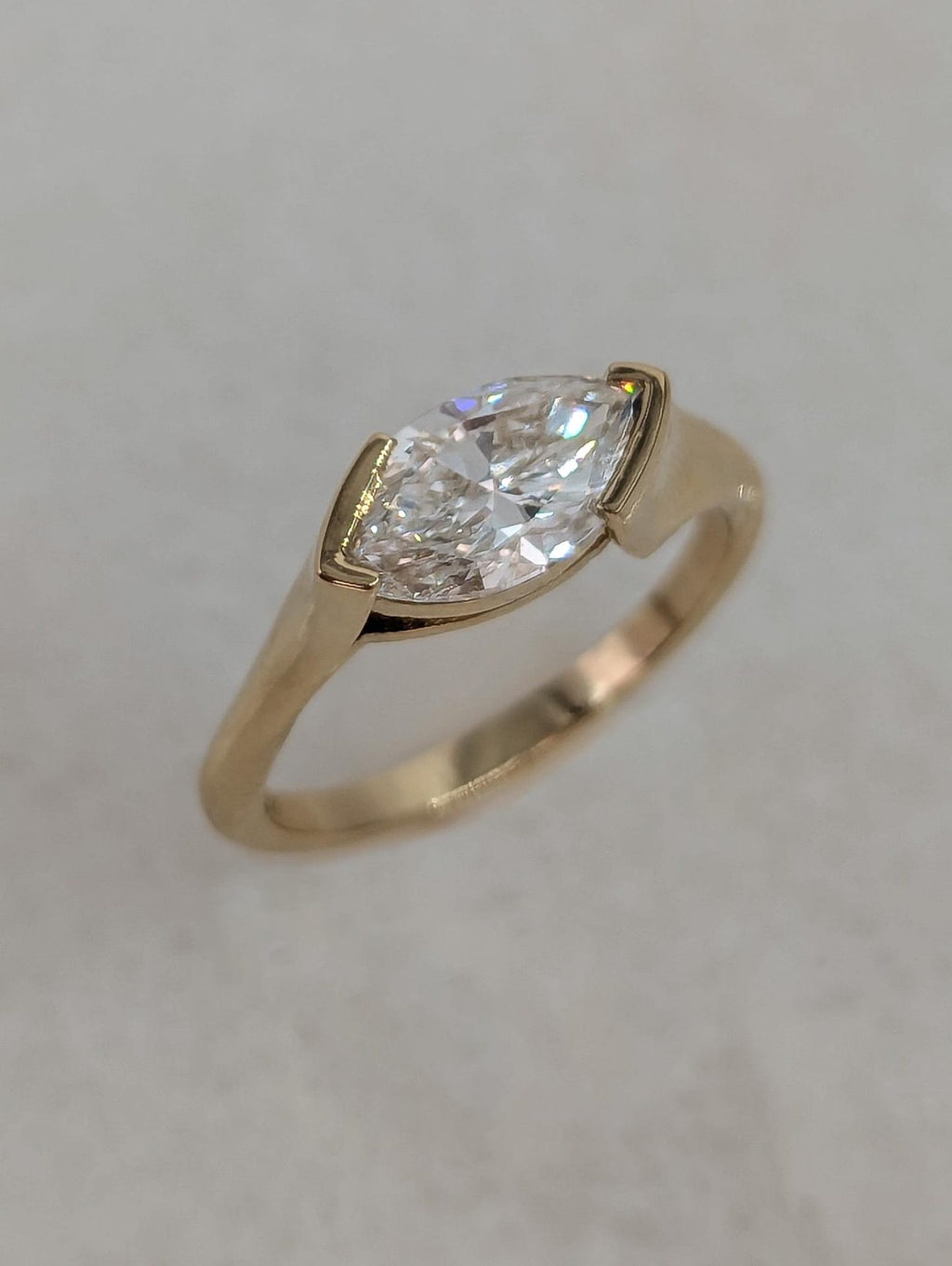 1.5 CT Marquise Cut Half Bezel Solitaire Moissanite Engagement Ring
