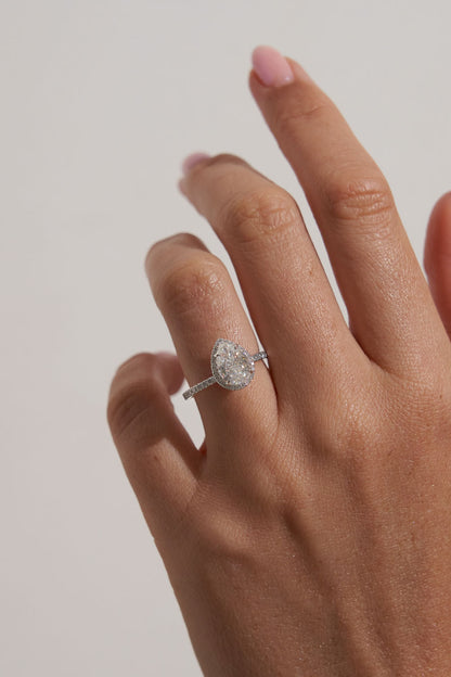 1 CT - 2 CT Pear Cut Halo & Pave Moissanite Engagement Ring