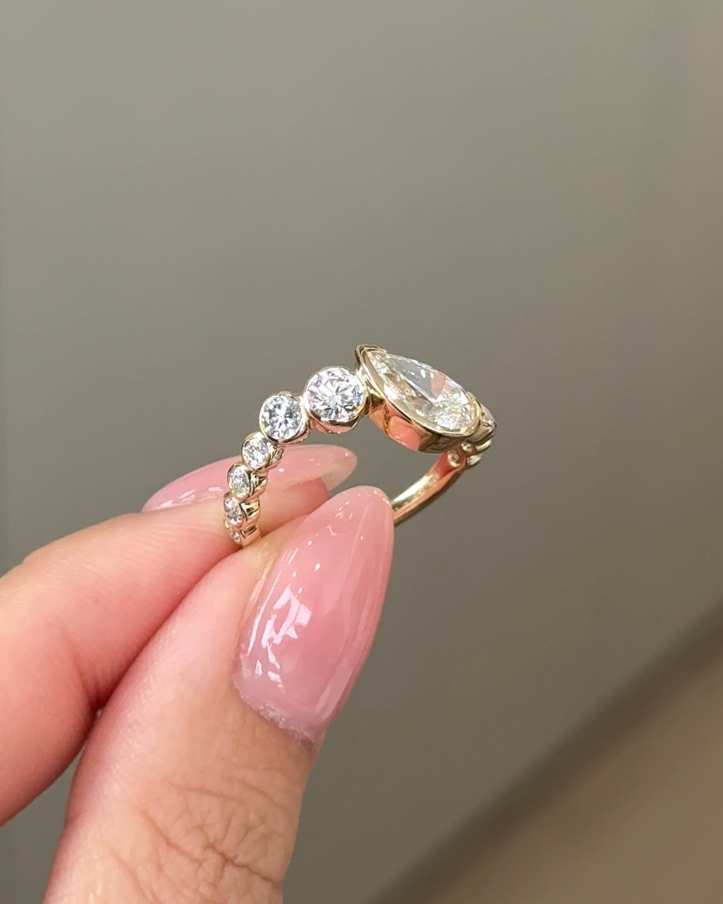 1.07 CT Pear Cut Lab grown Diamond Cluster Style Engagement Ring