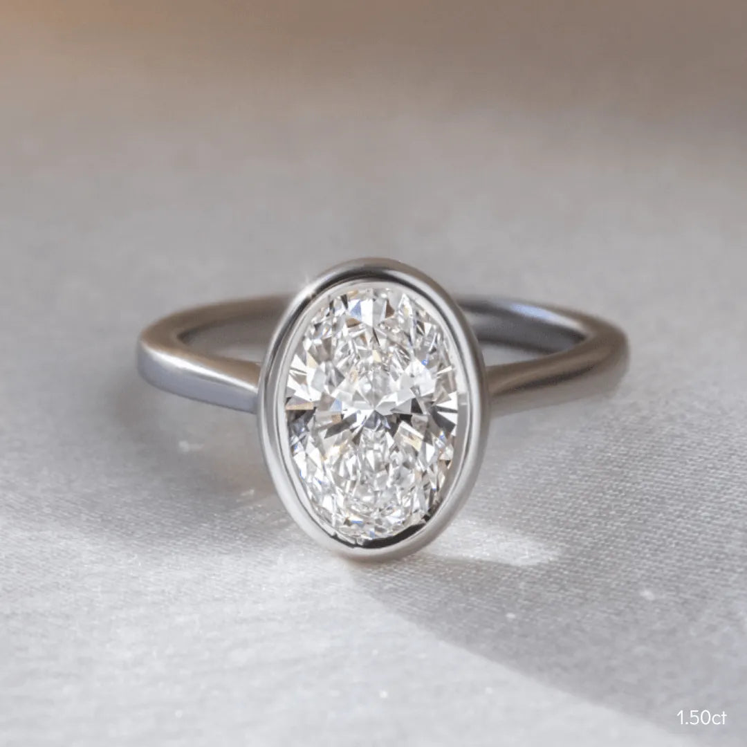 1.5 CT - 2.5 CT Oval Cut Solitaire Bezel Moissanite Engagement Ring