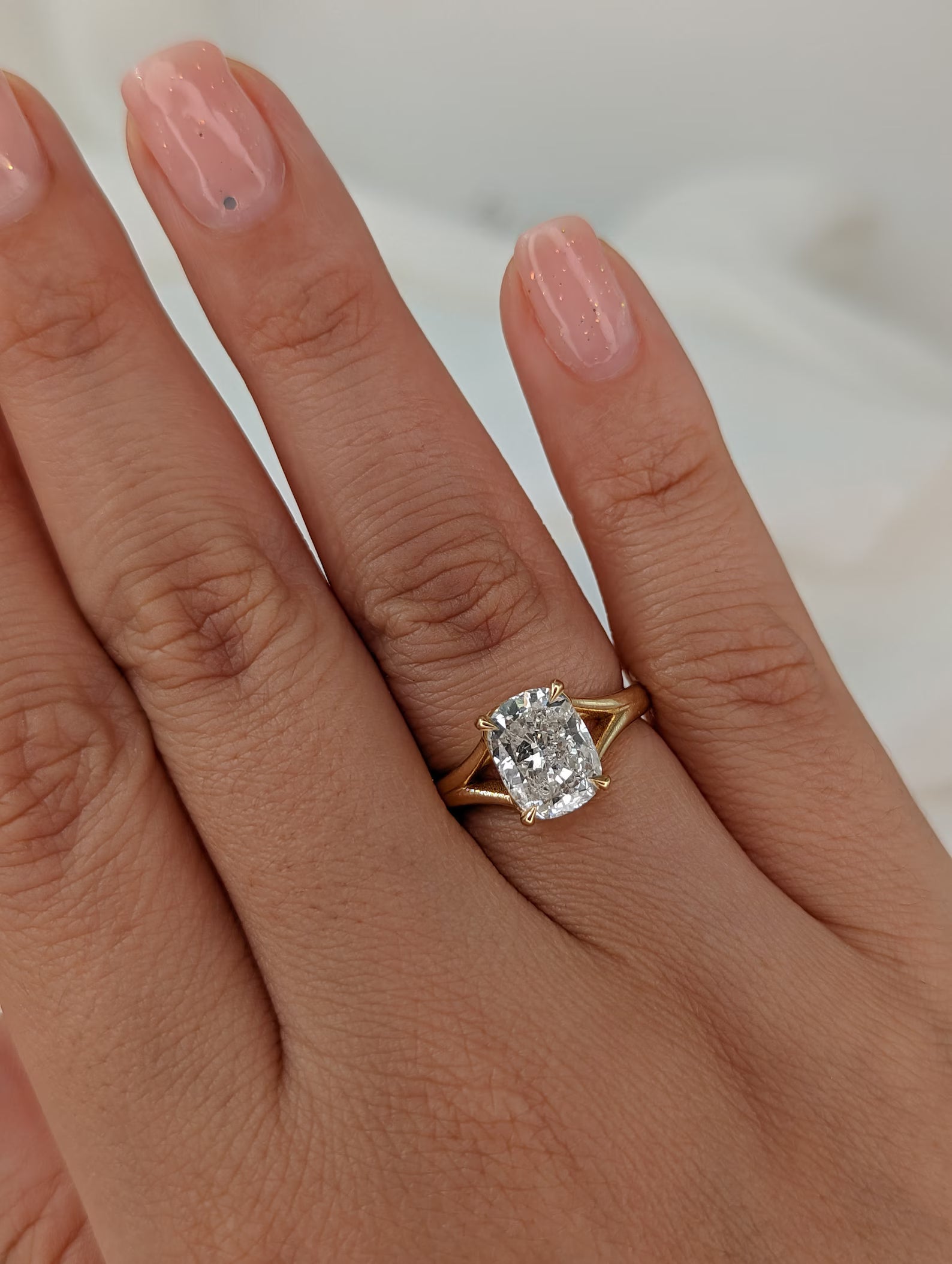 2.5 CT Elongated Cushion Cut Split Shank Solitaire Moissanite Engagement Ring
