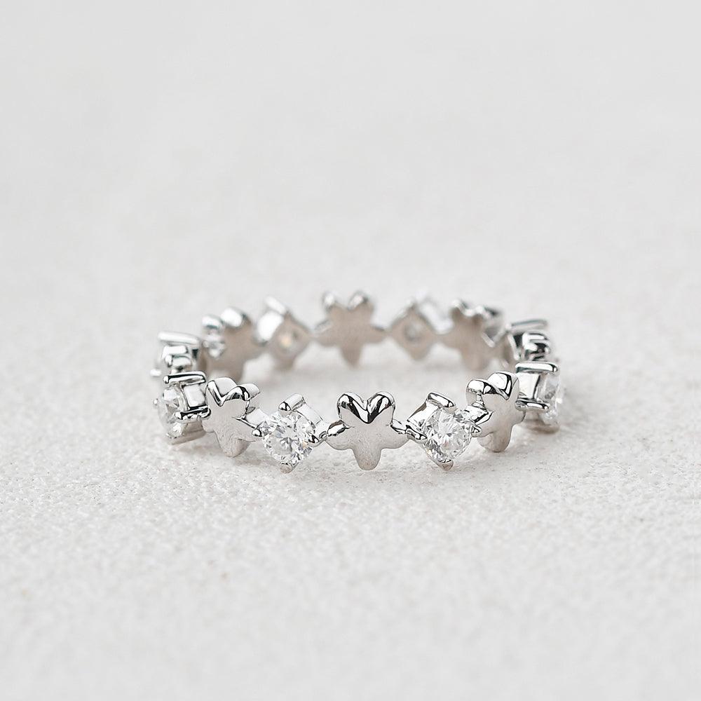 0.65 TCW Round Moissanite Flower Inspired Cluster Wedding Band