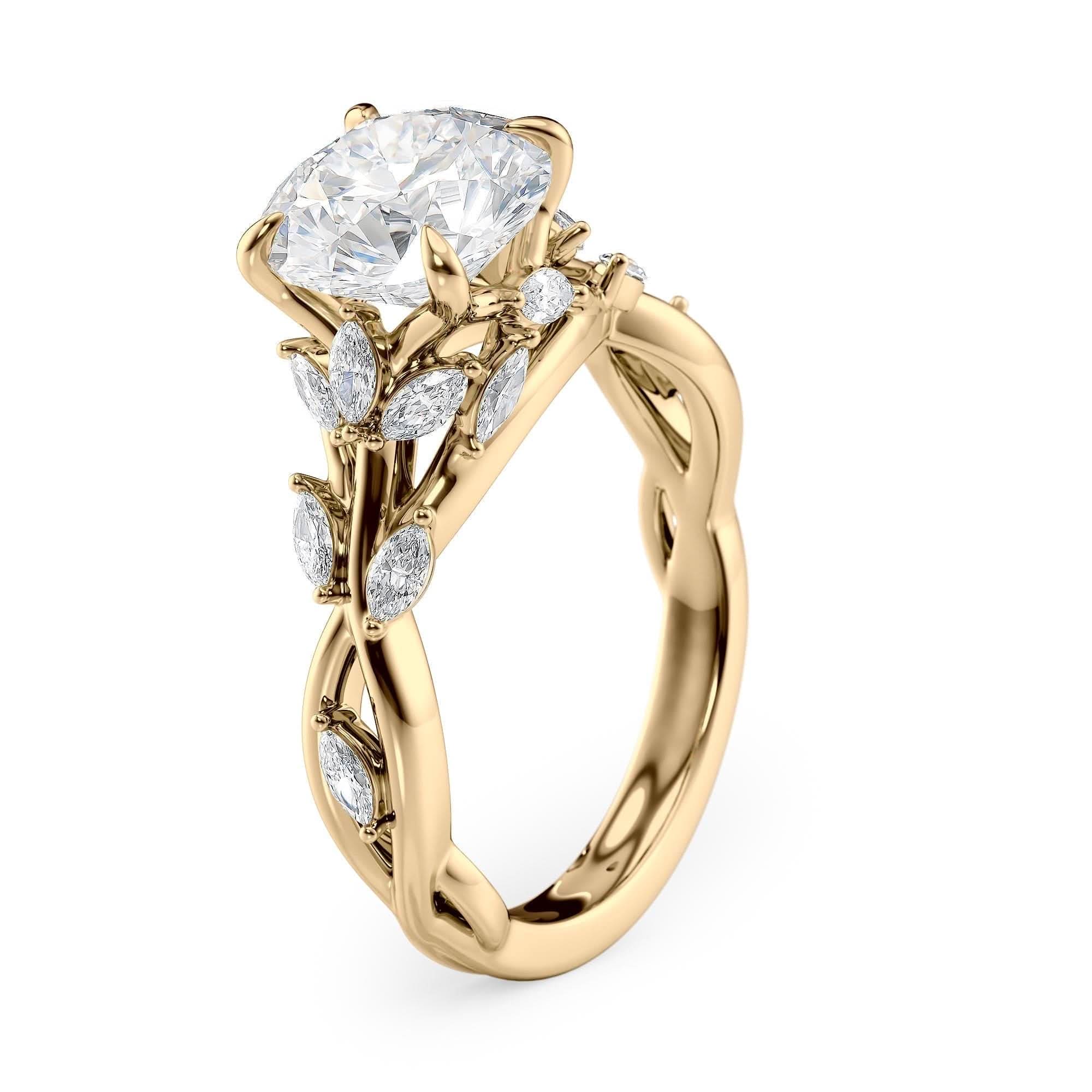 2 CT Round Cut Twisted Vine Moissanite Engagement Ring