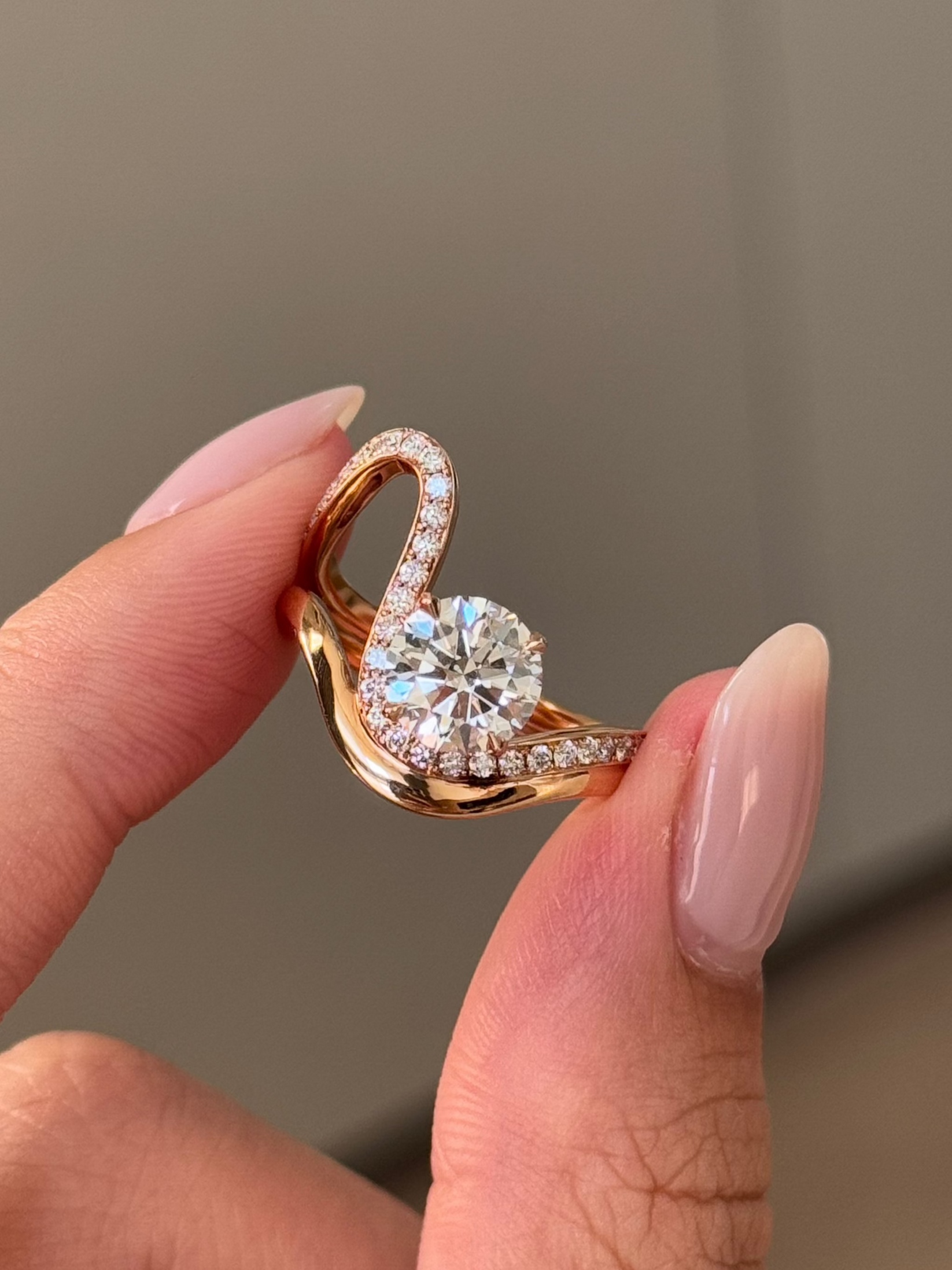 Round Cut Lab grown Diamond Greek Goddess Engagement Ring