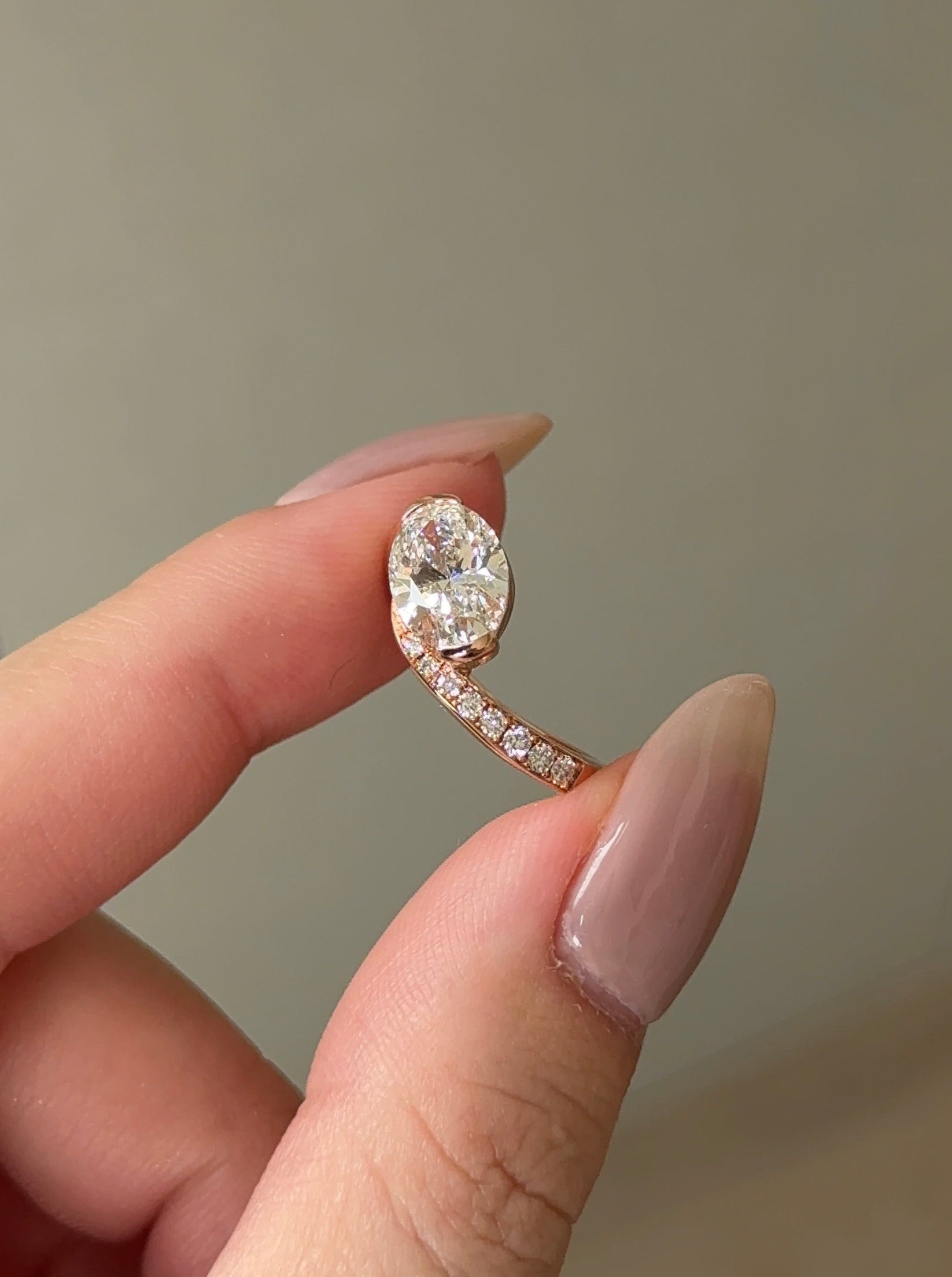 1.59 CT Oval Cut Lab grown Diamond Twisted Pave Engagement Ring