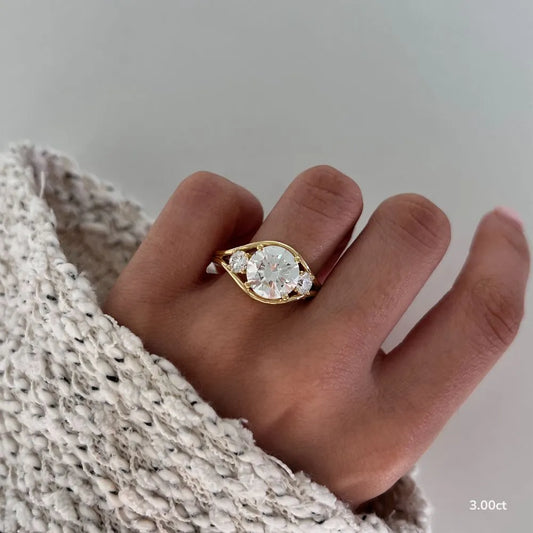 1.3 CT - 3 CT Round Cut Semi Bezel Three Stone Moissanite Engagement Ring