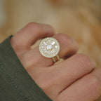 0.35 CT Round Cut Moissanite Halo Cluster Mosaic Engagement Ring