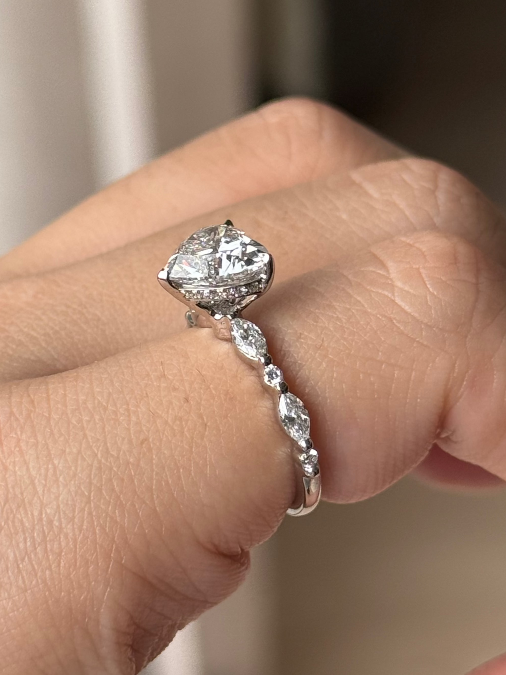2 CT Heart Cut Lab grown Diamond Glitter Pave with Hidden Halo Engagement Ring