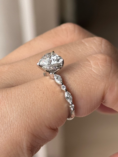 2 CT Heart Cut Lab grown Diamond Glitter Pave with Hidden Halo Engagement Ring