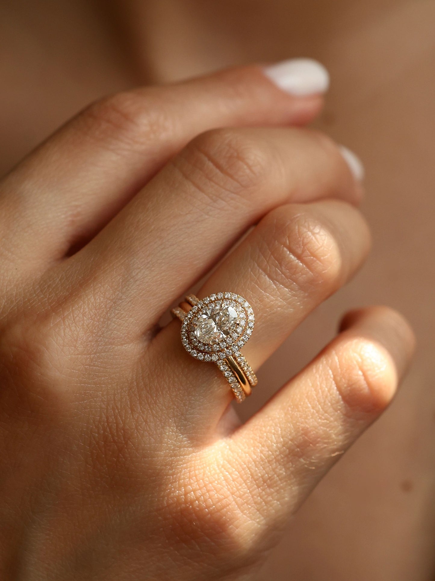 1 CT - 3 CT Oval Cut Lab grown Diamond Double Halo & Pave Engagement Ring