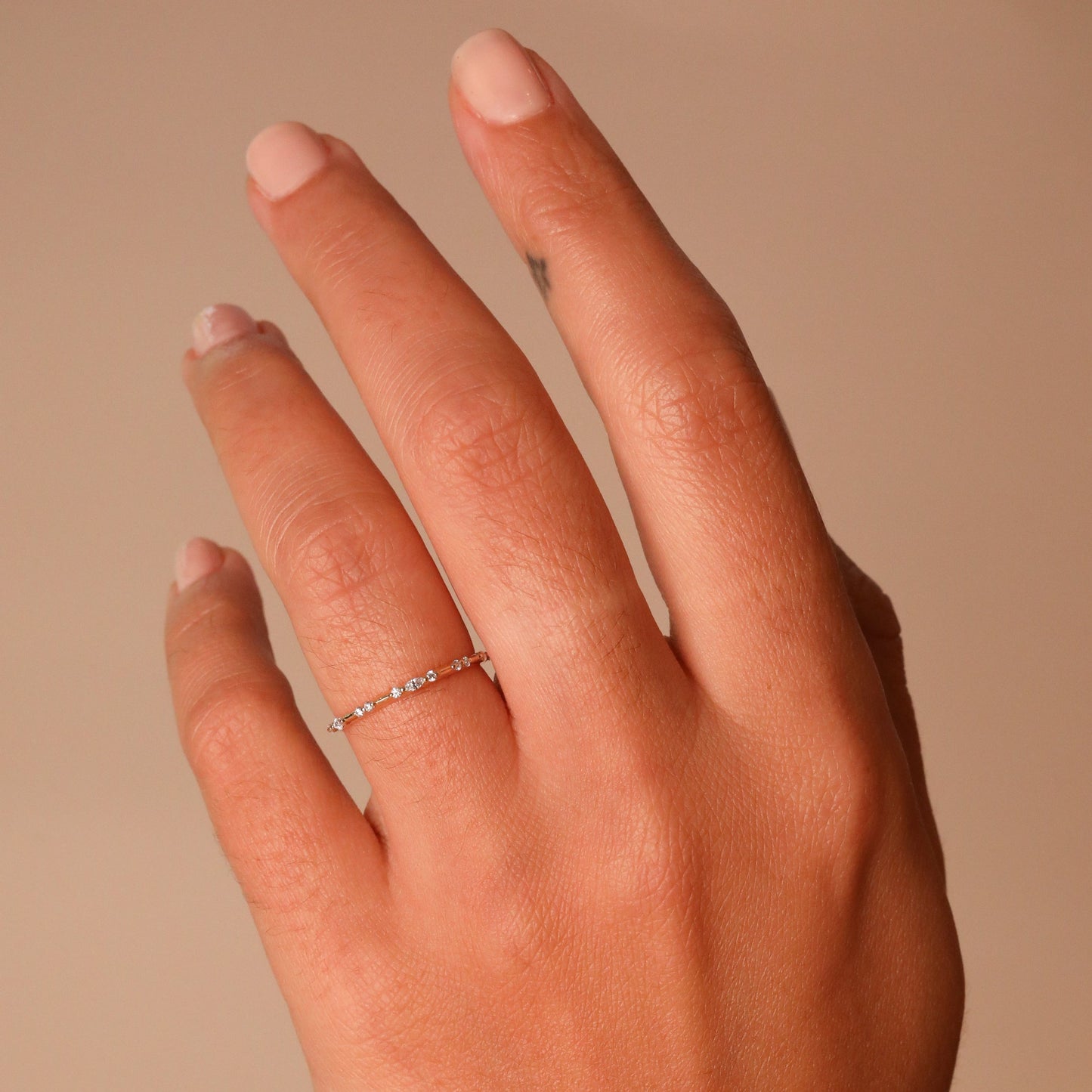 0.1 TCW Round & Marquise CVD Diamond Dainty Wedding Band