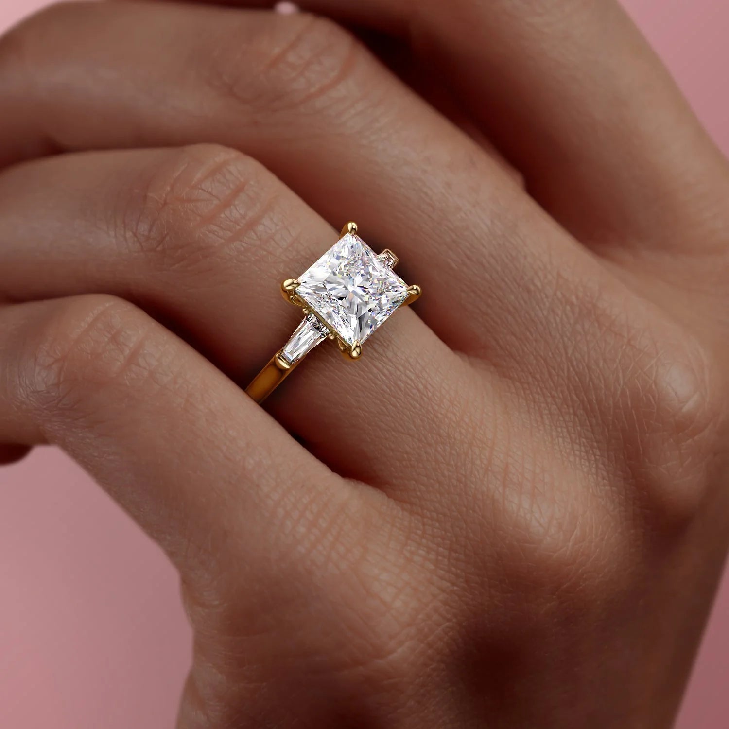 2 CT - 3 CT Princess Cut Three Stone Moissanite Engagement Ring