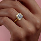 2 CT - 3 CT Cushion Cut Hidden Halo Bezel Moissanite Engagement Ring