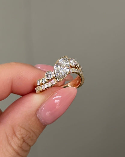 1.09 CT Marquise Cut Lab grown Diamond Bezel Arc Curvy With Pave Engagement Ring