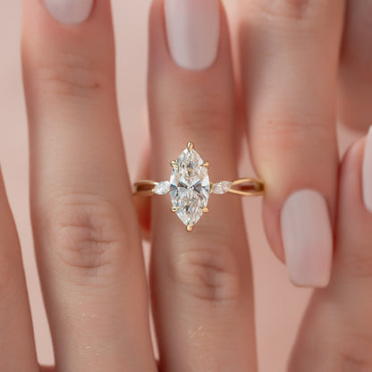 2 CT - 3 CT Marquise Cut Split Shank Cluster Moissanite Engagement Ring